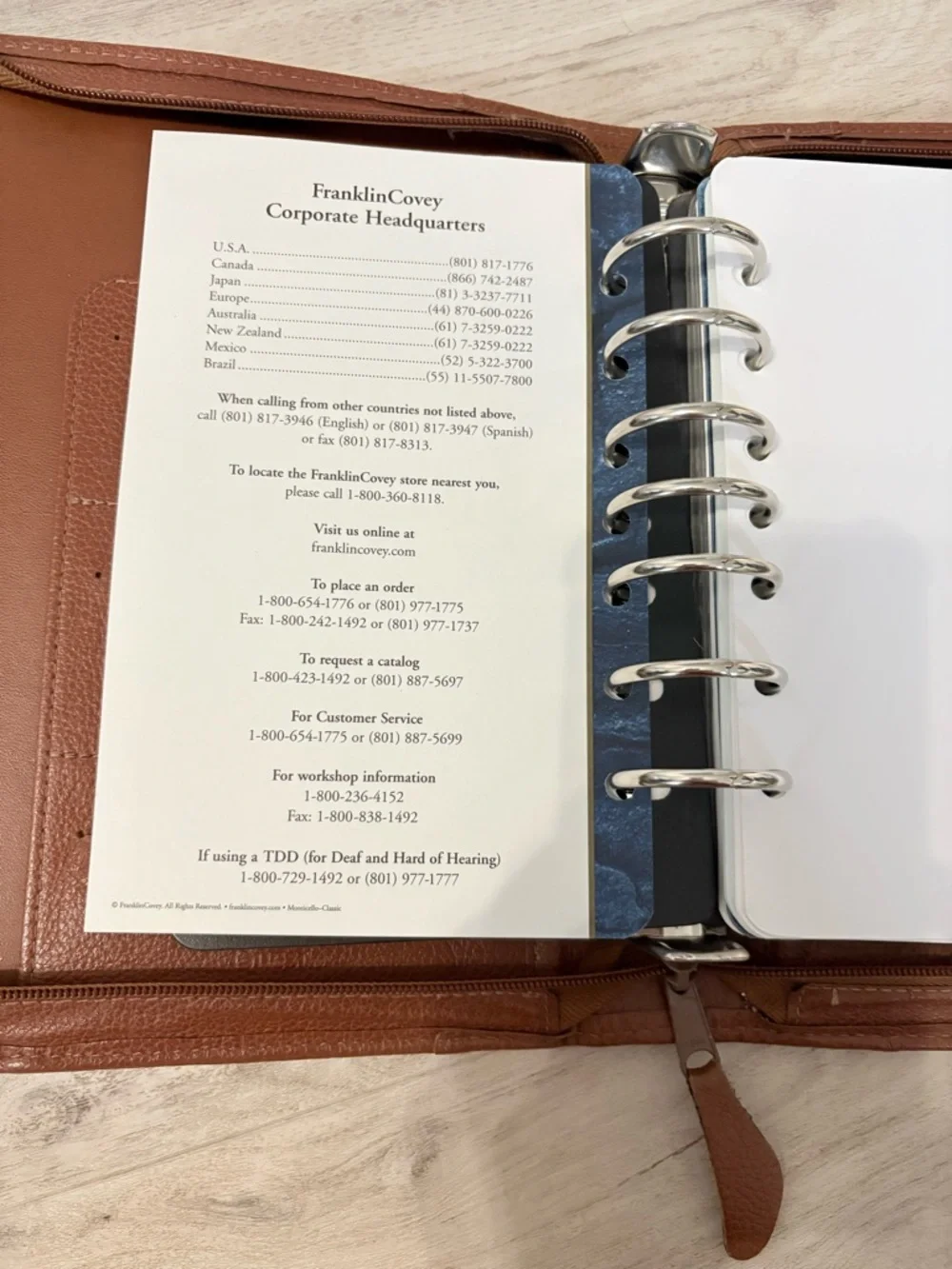 Franklin Covey Zip Around Vintage Binder Cognac Brown Monticello Satellite
